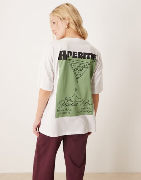 ASOS DESIGN – Biała koszulka oversize z napisem Aperitif i nadrukiem koktajlu - view 1
