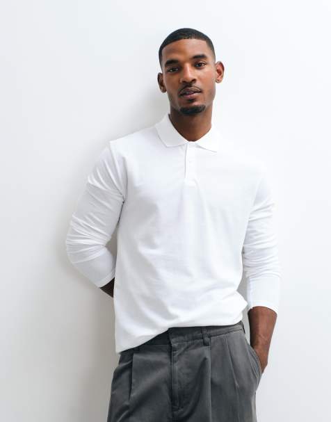 ASOS DESIGN – Biała koszulka polo basic o regularnym kroju z długimi rękawami z piki - view 1