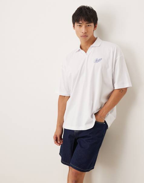 ASOS DESIGN – Biała koszulka polo oversize z nadrukiem na plecach - view 1