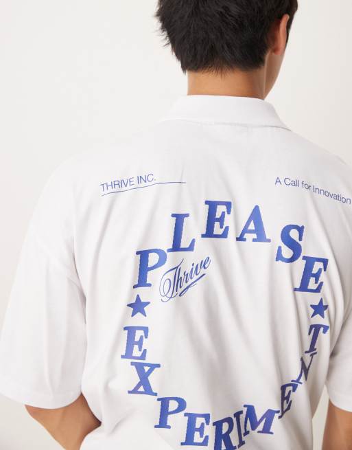 ASOS DESIGN – Biała koszulka polo oversize z nadrukiem na plecach, 4 z 4