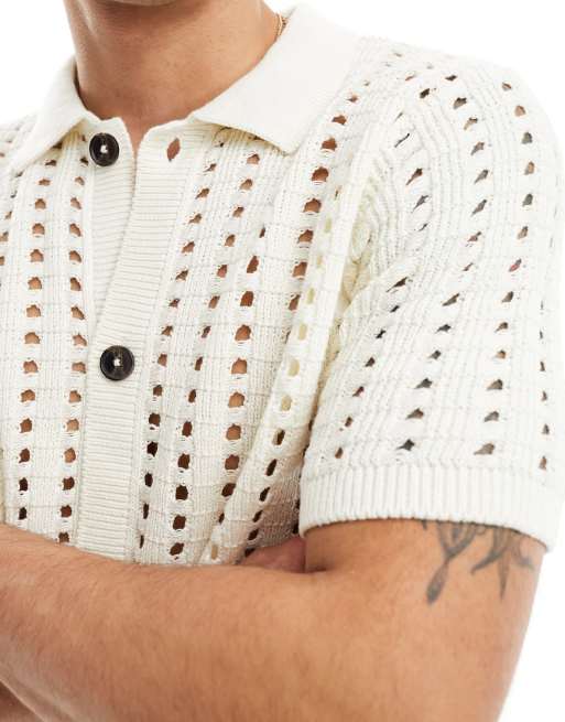 ASOS DESIGN – Biała koszulka polo z dzianiny pointelle, 2 z 4