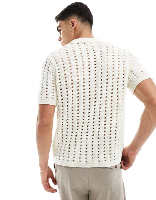 ASOS DESIGN – Biała koszulka polo z dzianiny pointelle, 3 z 4