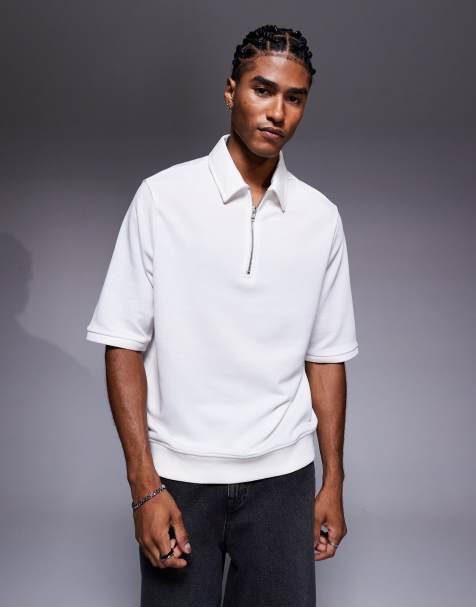 ASOS DESIGN – Biała koszulka polo z krótkimi rękawami i suwakiem pod szyją - view 1