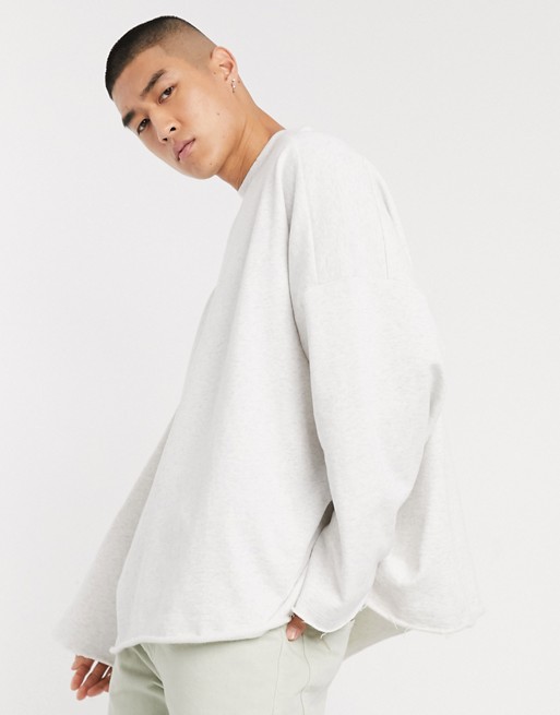 ASOS DESIGN – Biała melanżowa organiczna bluza extreme oversize z nieobrębionym brzegiem HZMR