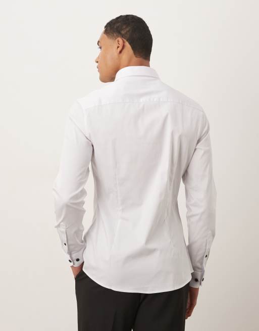 ASOS DESIGN – Biała obcisła koszula z kontrastowymi guzikami, 3 z 5