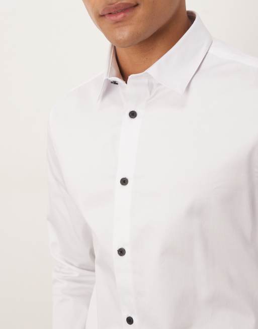 ASOS DESIGN – Biała obcisła koszula z kontrastowymi guzikami, 5 z 5