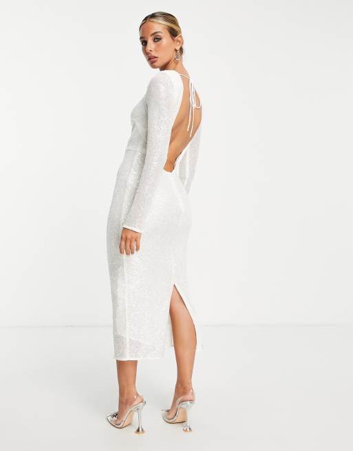 ASOS DESIGN – Biała ołówkowa sukienka midi zdobiona cekinami, 2 z 4