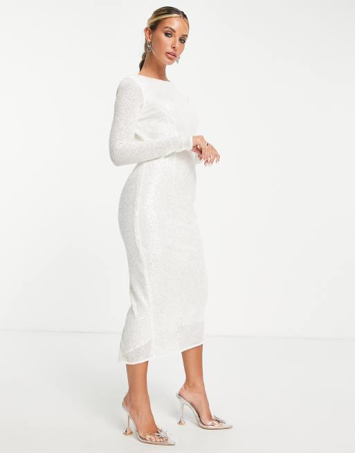 ASOS DESIGN – Biała ołówkowa sukienka midi zdobiona cekinami, 4 z 4