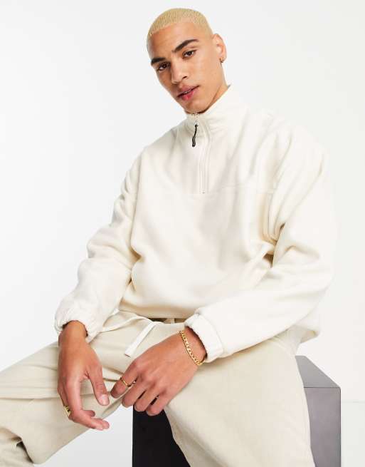 ASOS DESIGN – Biała polarowa bluza oversize z zamkiem pod szyją