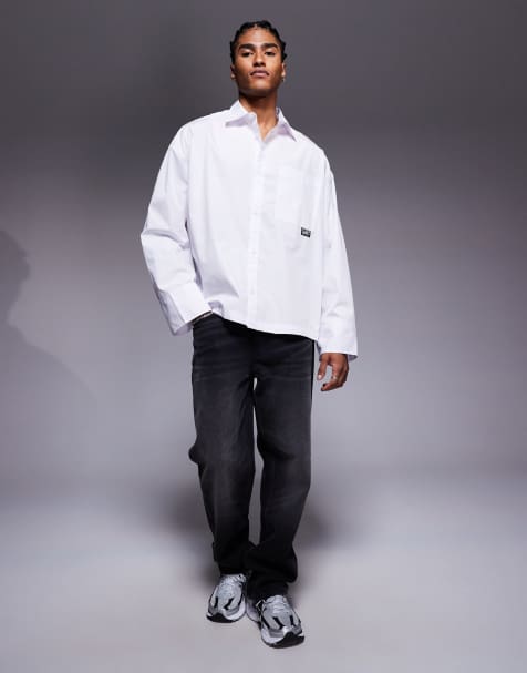 ASOS DESIGN boxy oversized poplin shirt with badge detail in white