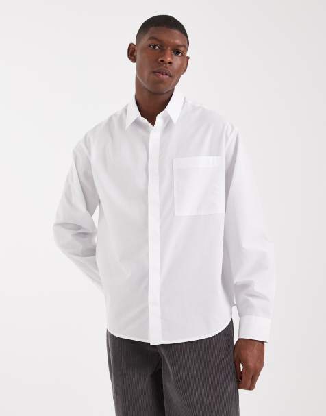 ASOS DESIGN – Biała popelinowa koszula oversize z naszywką na plecach - view 1