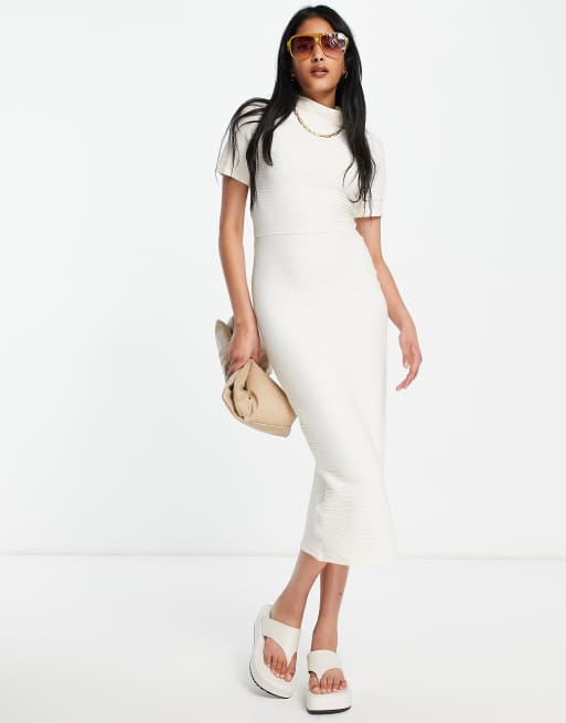 ASOS DESIGN – Biała prążkowana sukienka midi ze skręconym tyłem i krótkimi rękawami