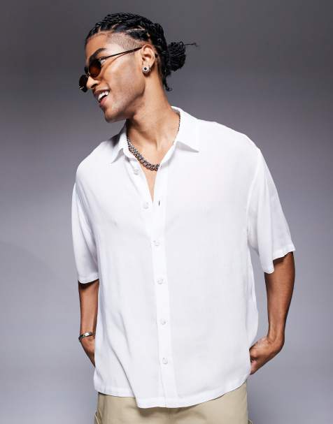 ASOS DESIGN oversized short sleeve sheer shirt in white