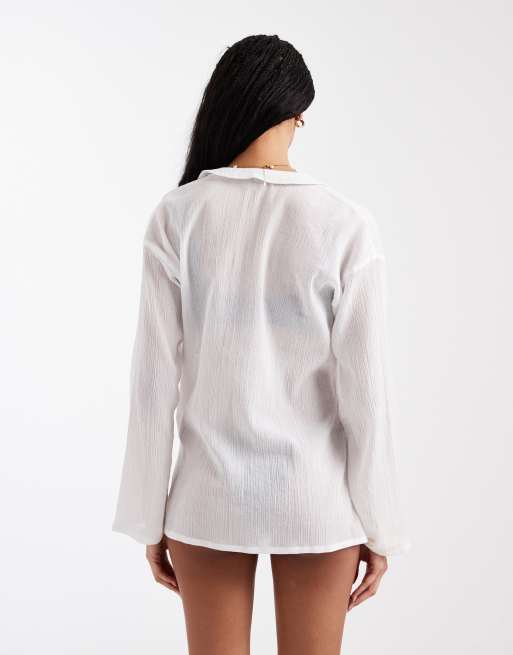 ASOS DESIGN – Biała prześwitująca narzutka plażowa z kopertowym przodem, 4 z 4