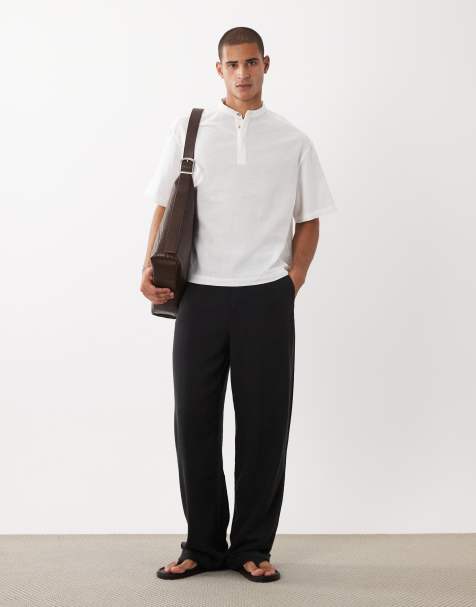 ASOS DESIGN – Biała pudełkowa koszula oversize z kołnierzykiem typu grandad z domieszką lnu - view 1