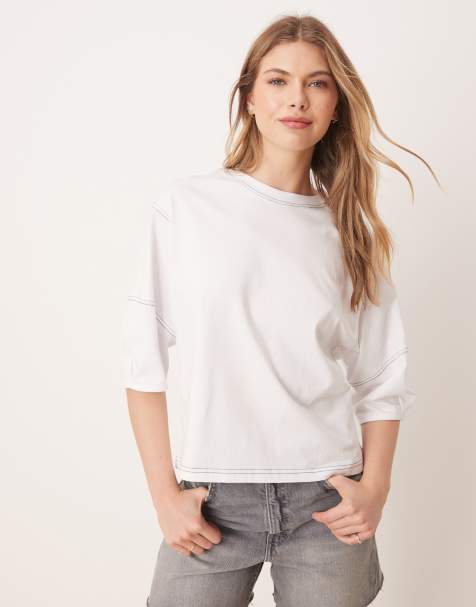 ASOS DESIGN – Biała pudełkowa krótka koszulka z kontrastującym obszyciem - view 1