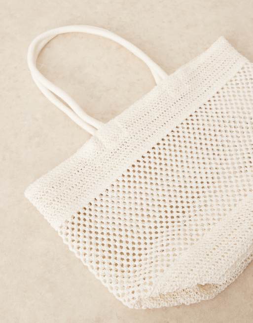 ASOS DESIGN – Biała, słomkowa torba typu tote o ażurowym splocie, 3 z 4