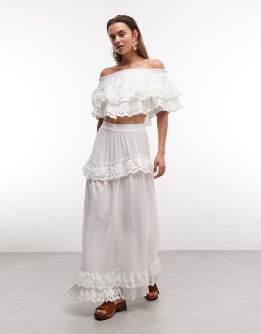 ASOS DESIGN – Biała spódnica maxi z ażurowej koronki, część zestawu, 2 z 3