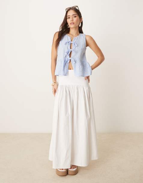ASOS DESIGN drop waist maxi skirt in white