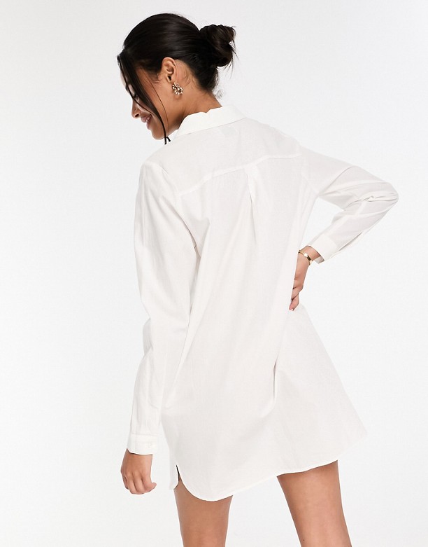  Do Sklepu ASOS DESIGN – Biała sukienka koszulowa mini z bawełny organicznej Biały