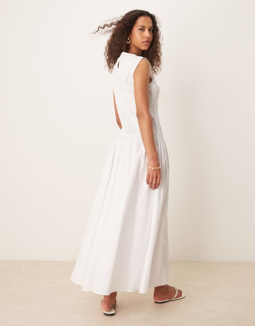 ASOS DESIGN – Biała sukienka maxi z marszczoną talią, 3 z 4