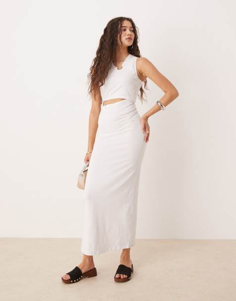 ASOS DESIGN – Biała sukienka midi bez rękawów z wycięciami i pierścieniami - view 1