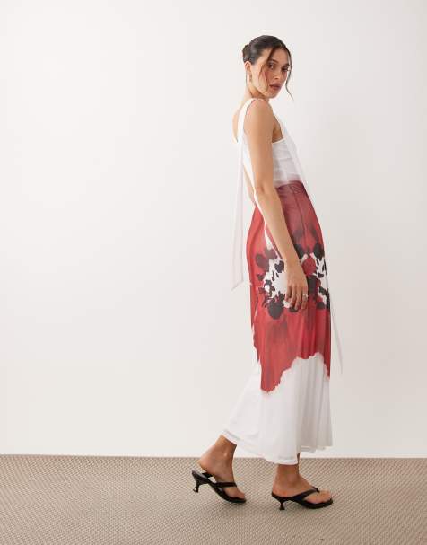 ASOS DESIGN – Biała sukienka midi z nadrukiem - view 1