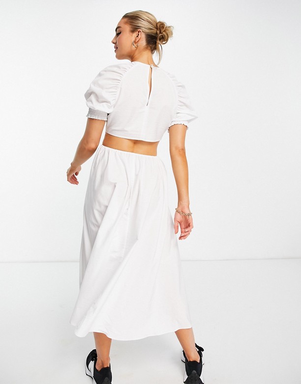 ASOS DESIGN – Biała sukienka midi z popeliny bawełnianej z raglanowymi rękawami i wycięciami Biały Darmowy 