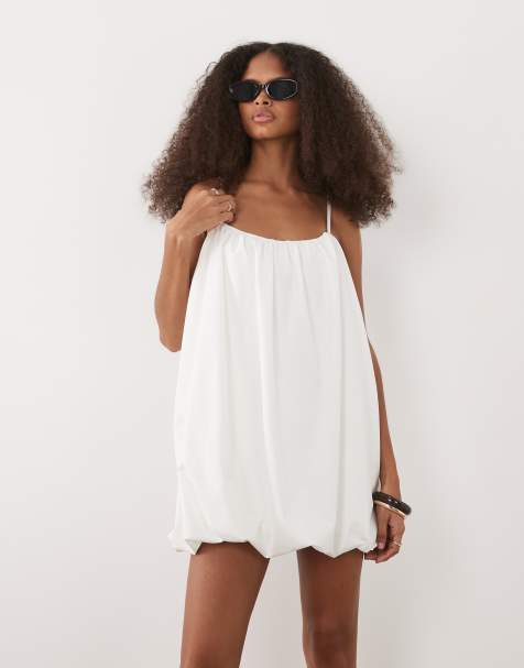 ASOS DESIGN – Biała sukienka mini na ramiączkach, z dołem typu bombka - view 1