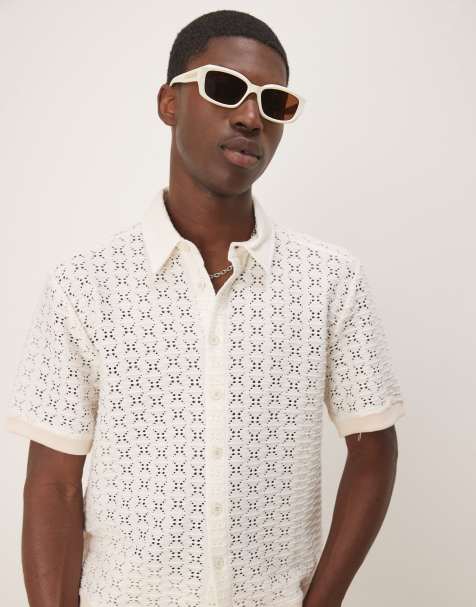 ASOS DESIGN boxy crochet shirt in white
