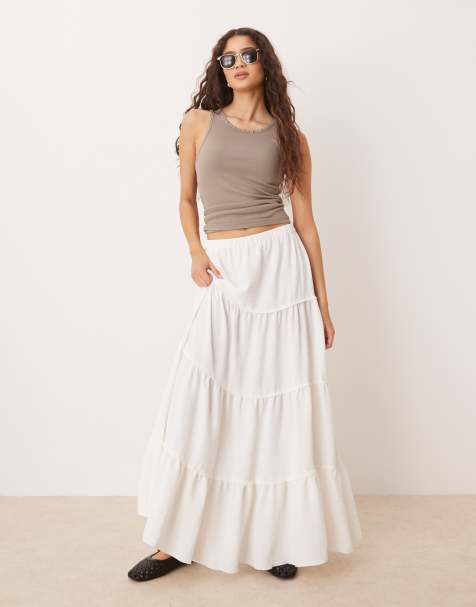 ASOS DESIGN tiered ruched detail co-ord maxi skirt in white
