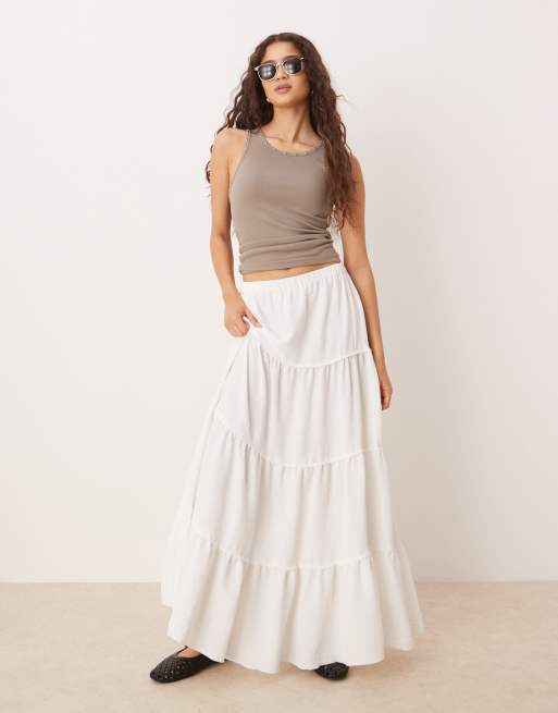 ASOS DESIGN – Biała, warstwowa spódnica maxi z marszczeniem, część zestawu