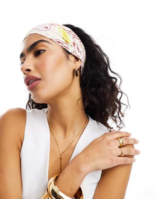 ASOS DESIGN – Biała wąska chusta na głowę we wzór paisley