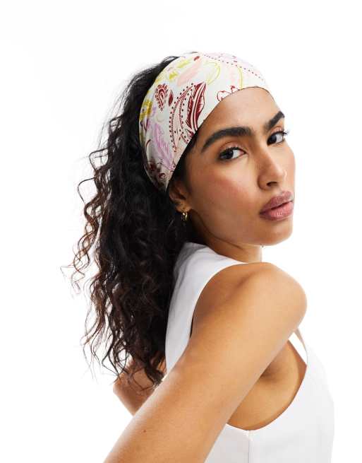 ASOS DESIGN – Biała wąska chusta na głowę we wzór paisley, 3 z 4