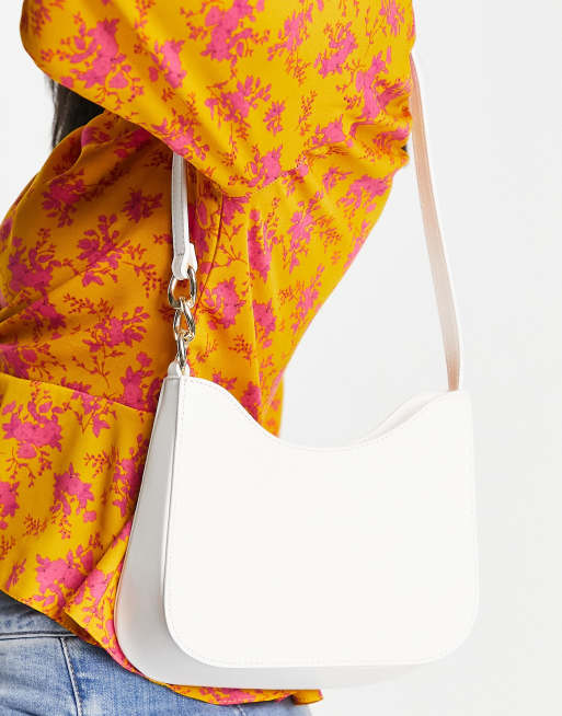 ASOS DESIGN – Biała zaokrąglona torebka na ramię z paskiem z łańcuszkiem