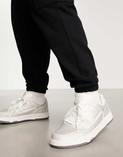 ASOS DESIGN – Białe buty sportowe zdobione strasami