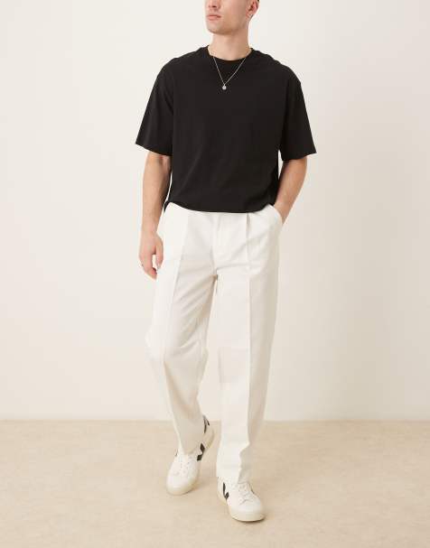 ASOS DESIGN smart oversized tapered trousers with front pleat in white