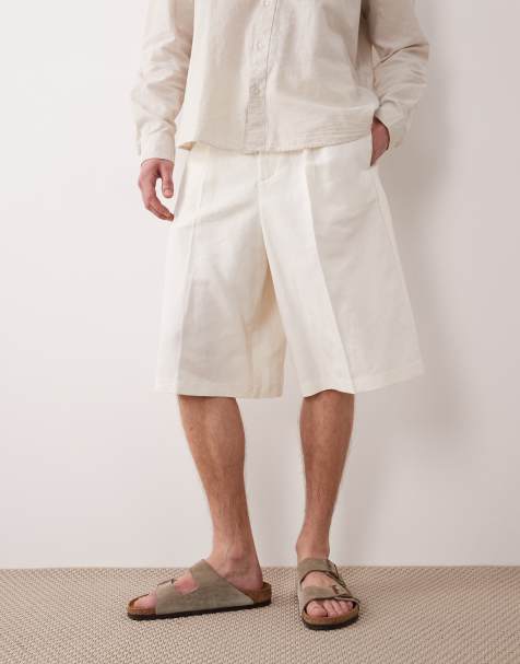 ASOS DESIGN – Białe eleganckie szorty bermudy oversize z dużą zawartością lnu - view 1