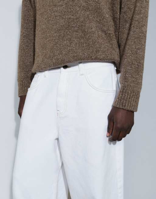 ASOS DESIGN – Białe jeansy barrel z kontrastowymi beżowymi szwami, 4 z 9