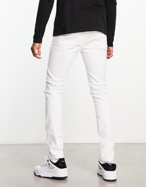 ASOS DESIGN – Białe jeansy o obcisłym kroju z przedarciami na kolanach, 2 z 4