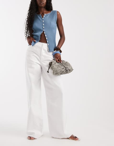 ASOS DESIGN – Białe jeansy z niskim stanem i surową talią z prostymi nogawkami - view 1