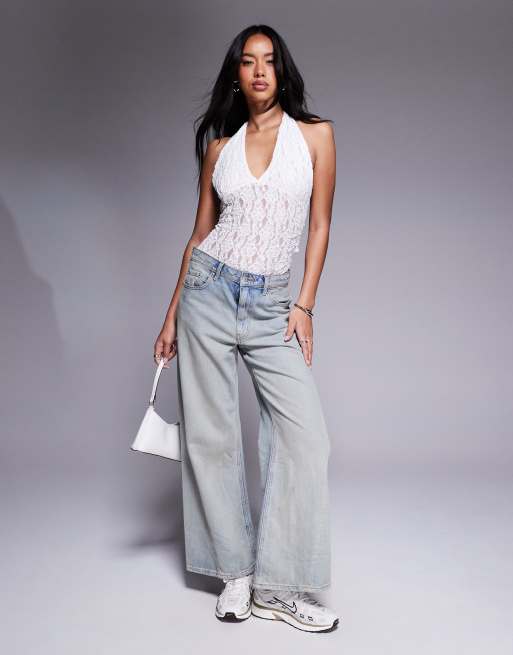ASOS DESIGN – Białe koronkowe body z głębokim dekoltem halter, 3 z 4
