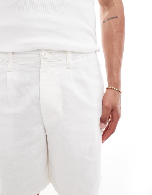 ASOS DESIGN – Białe lniane szorty z zaszewkami, 5 z 5