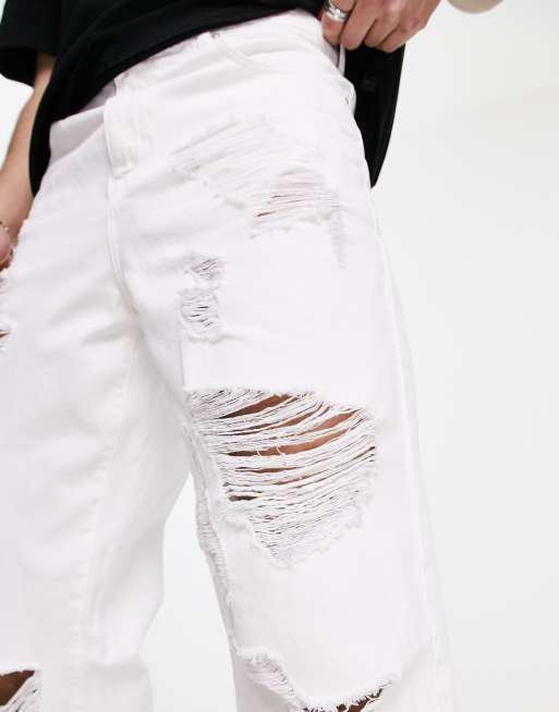 ASOS DESIGN – Białe luźne jeansy z dużymi rozdarciami, 2 z 4