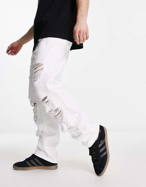 ASOS DESIGN – Białe luźne jeansy z dużymi rozdarciami, 3 z 4
