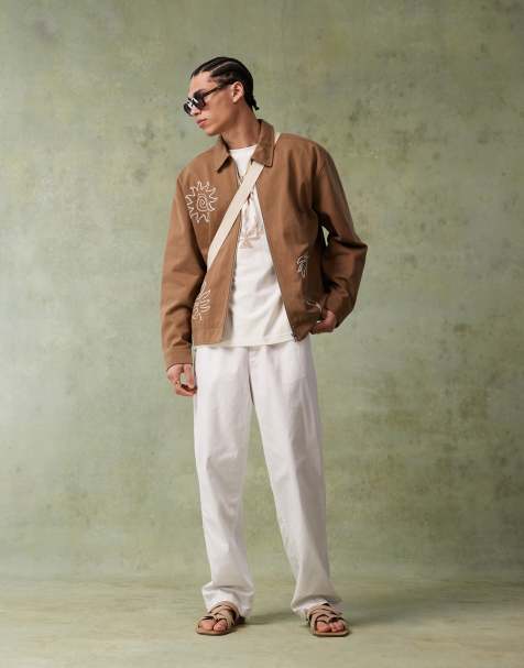 ASOS DESIGN baggy linen blend trousers in white