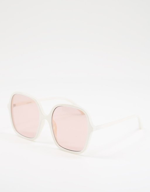 ASOS DESIGN – Białe okulary przeciwsłoneczne w stylu lat 70. z brązowymi szkłami i oprawkami – CREAM