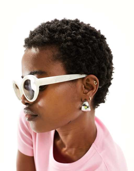 ASOS DESIGN – Białe owalne okulary przeciwsłoneczne w oprawkach z octanu , 2 z 4