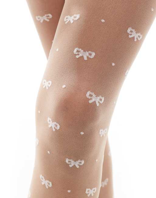 ASOS DESIGN – Białe rajstopy we wzór w kokardki i groszki, 3 z 4