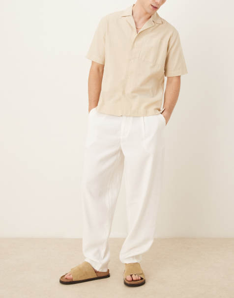 ASOS DESIGN oversized tapered trouser with waistband detail in white 